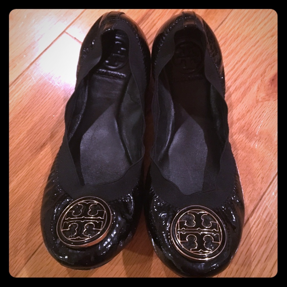 Tory Burch Black Patent Logo Ballet Flats